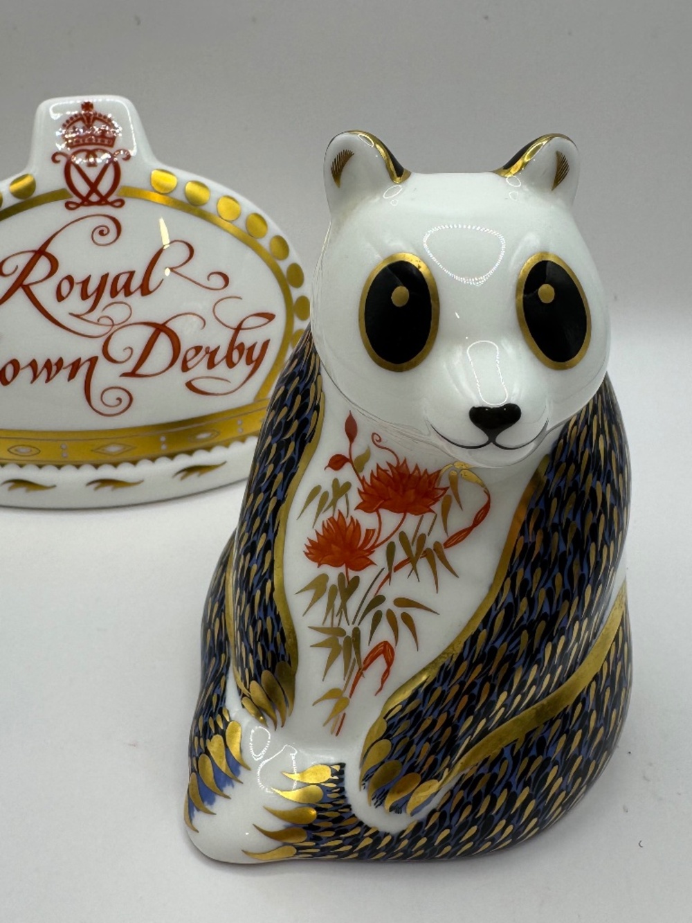 Royal Crown Derby Panda Bone China Paperweight. Gold Stopper.
